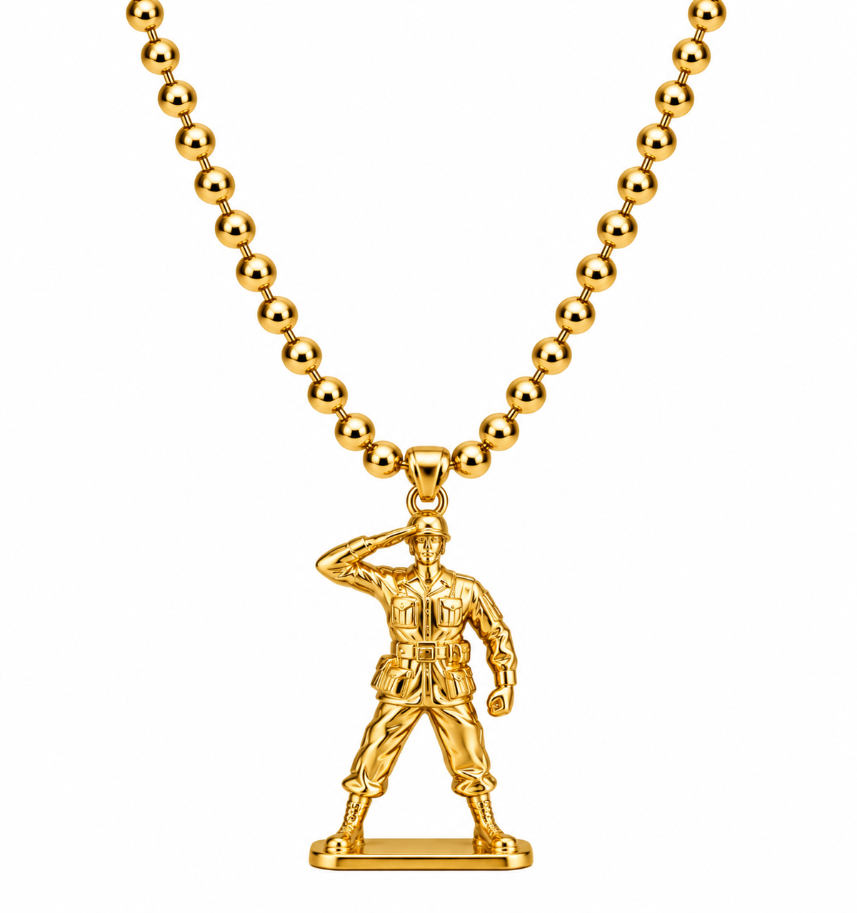 Gold Military Salute Ball Chain Necklace